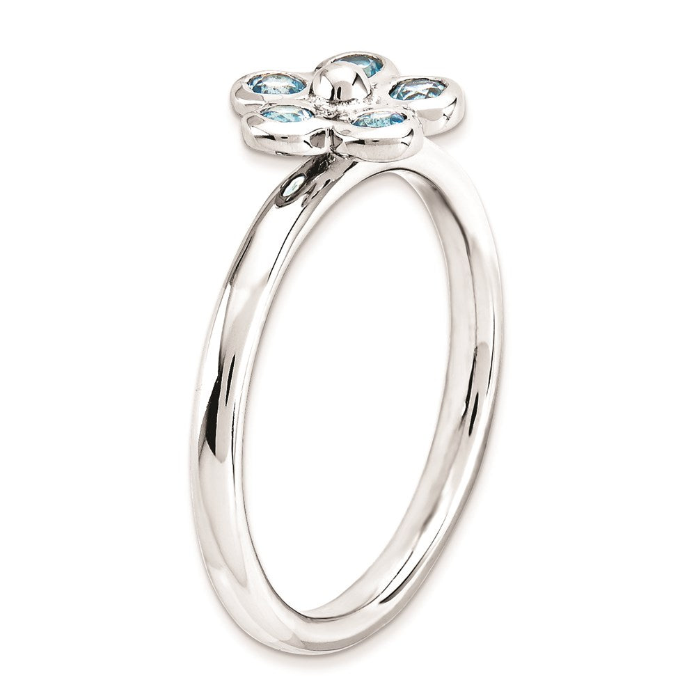 Sterlingsilber Stapelbar Expressions Blautopas Blume Ring (size 7 Nur)