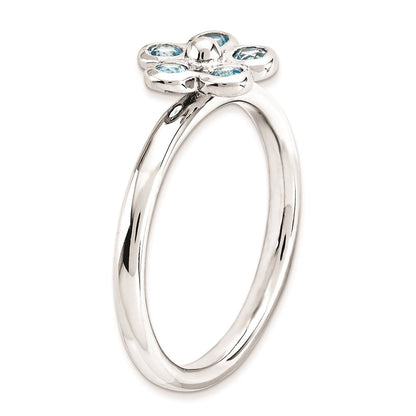 Sterlingsilber Stapelbar Expressions Blautopas Blume Ring (size 7 Nur)