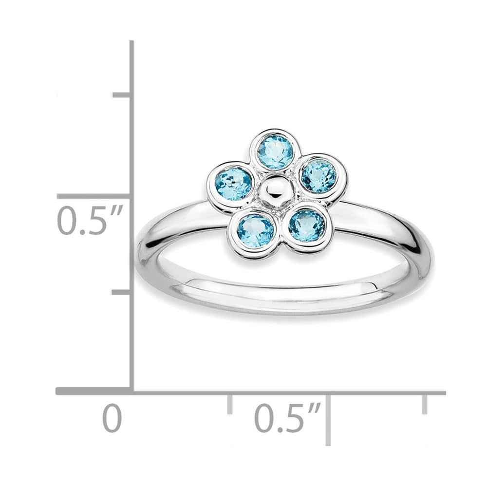 Sterlingsilber Stapelbar Expressions Blautopas Blume Ring (size 7 Nur)