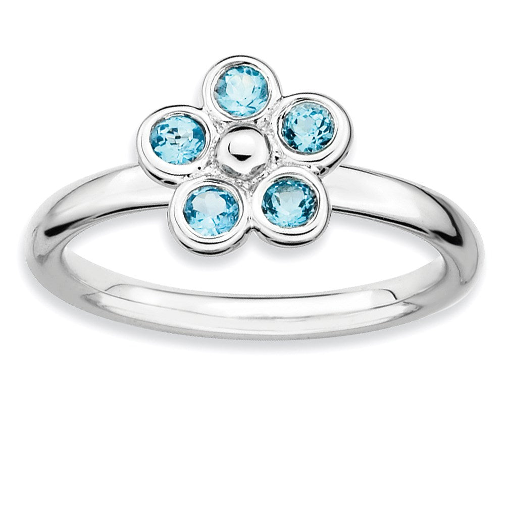 Sterlingsilber Stapelbar Expressions Blautopas Blume Ring (size 7 Nur)