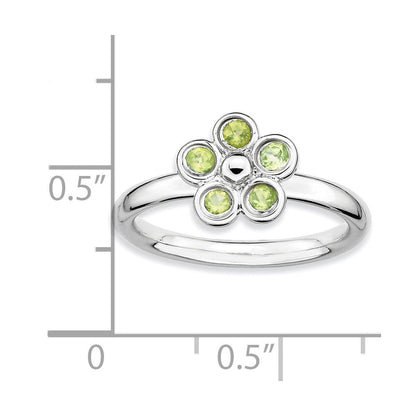 Sterlingsilber Stapelbar Expressions Peridot Blume Ring (size 6 Nur)