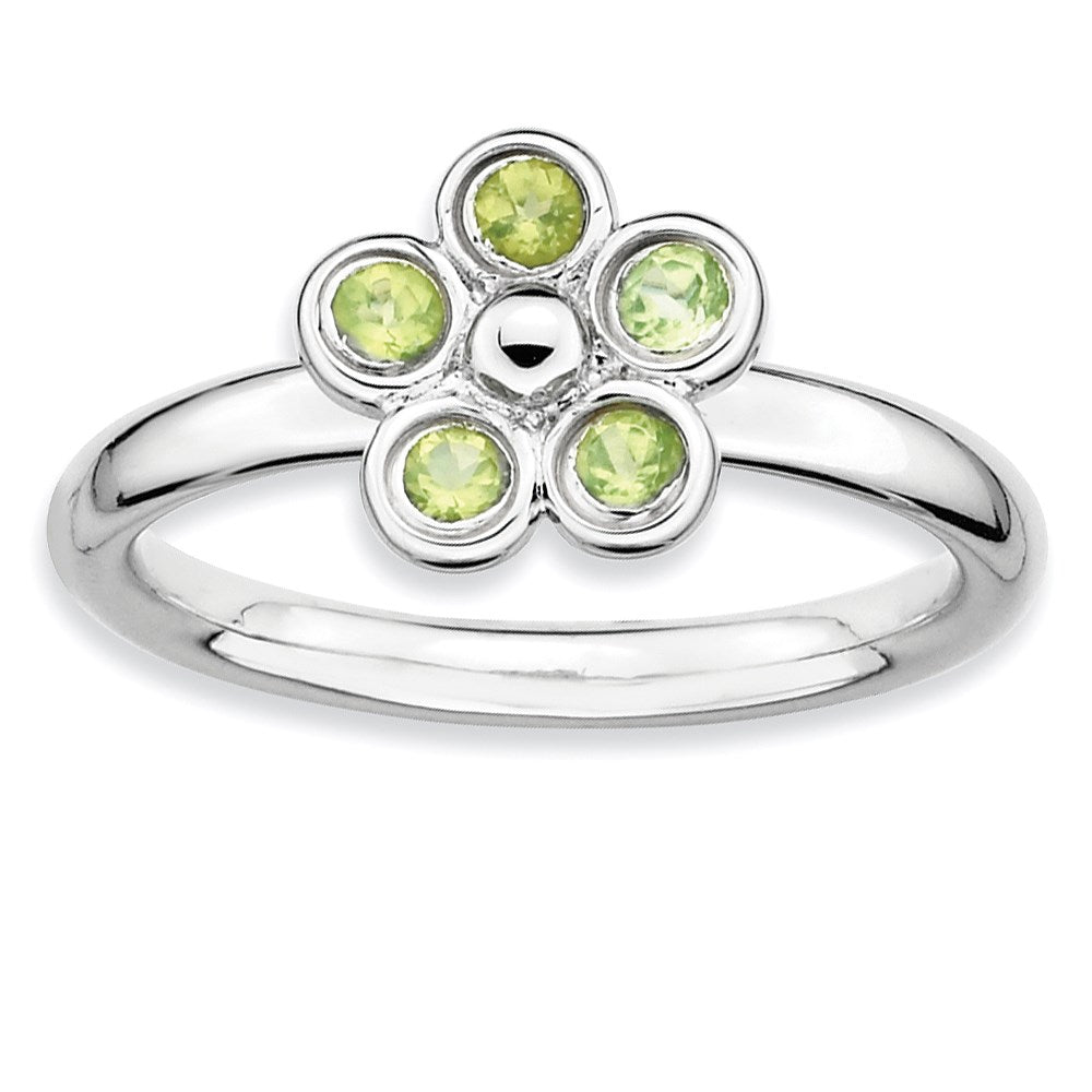 Sterlingsilber Stapelbar Expressions Peridot Blume Ring (size 6 Nur)