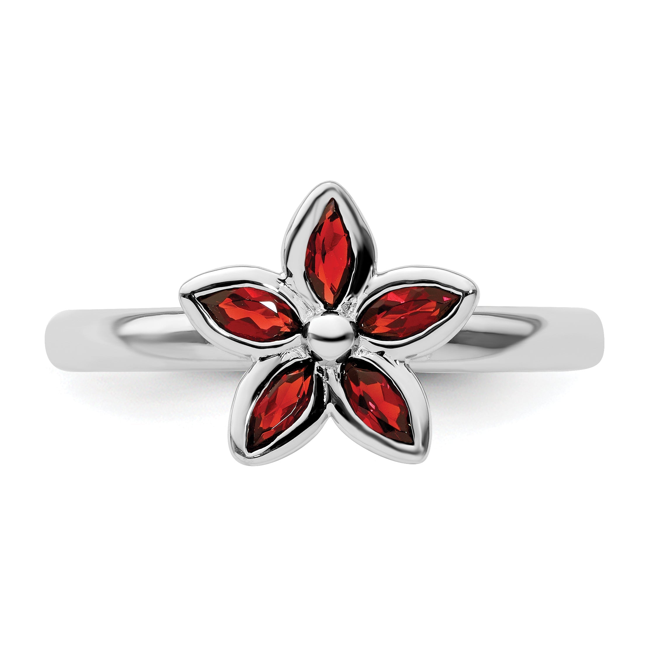 Sterlingsilber Stapelbar Expressions Granat Blume Ring