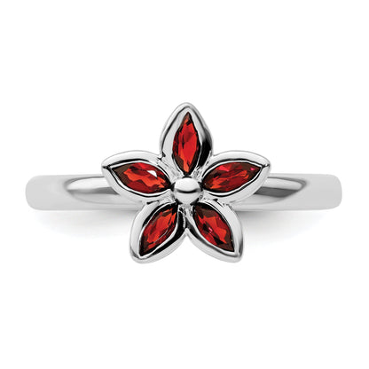 Sterlingsilber Stapelbar Expressions Granat Blume Ring