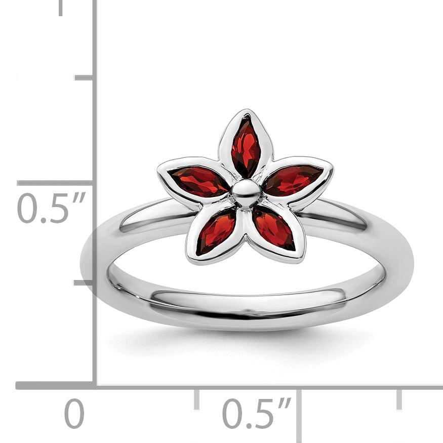 Sterlingsilber Stapelbar Expressions Granat Blume Ring