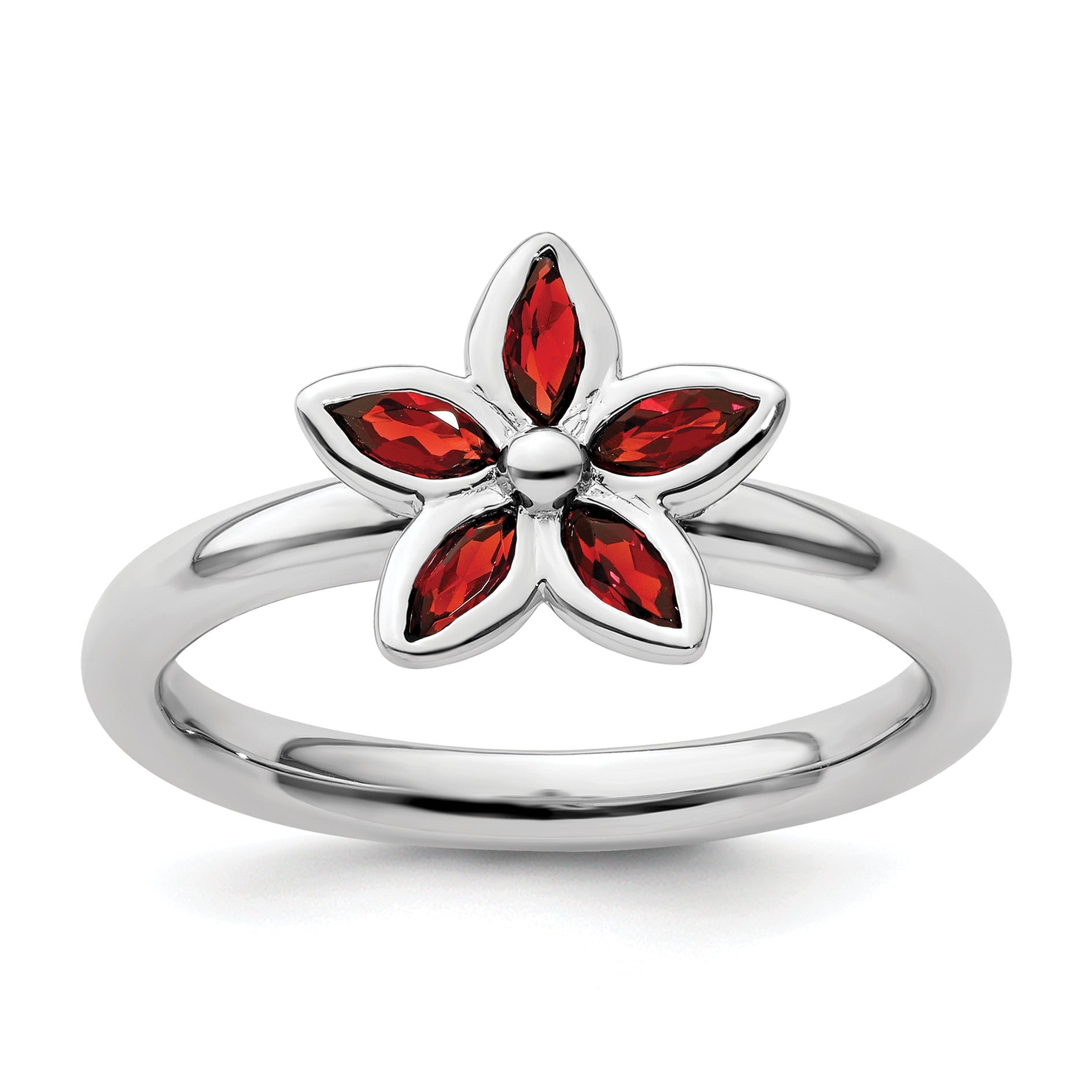 Sterlingsilber Stapelbar Expressions Granat Blume Ring
