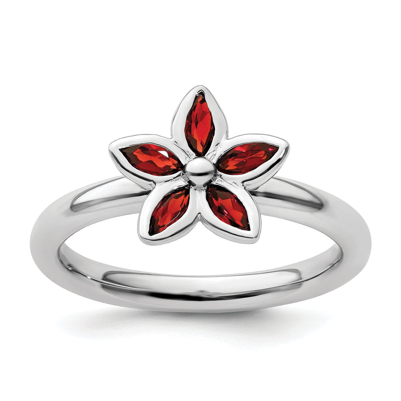 Sterlingsilber Stapelbar Expressions Granat Blume Ring