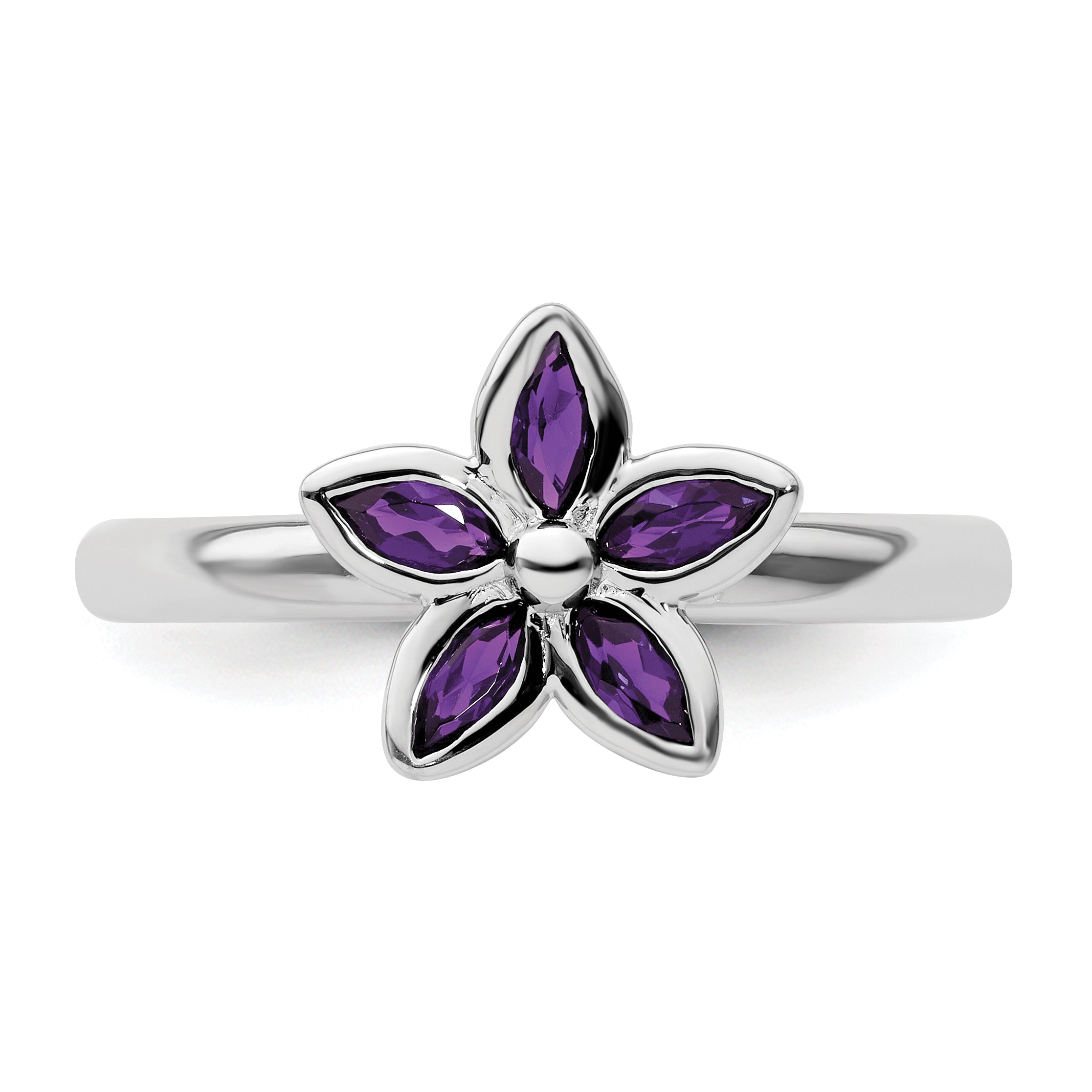 Sterlingsilber Stapelbar Expressions Amethyst Blume Ring