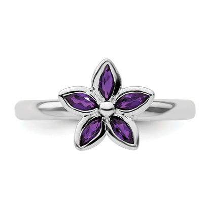 Sterlingsilber Stapelbar Expressions Amethyst Blume Ring