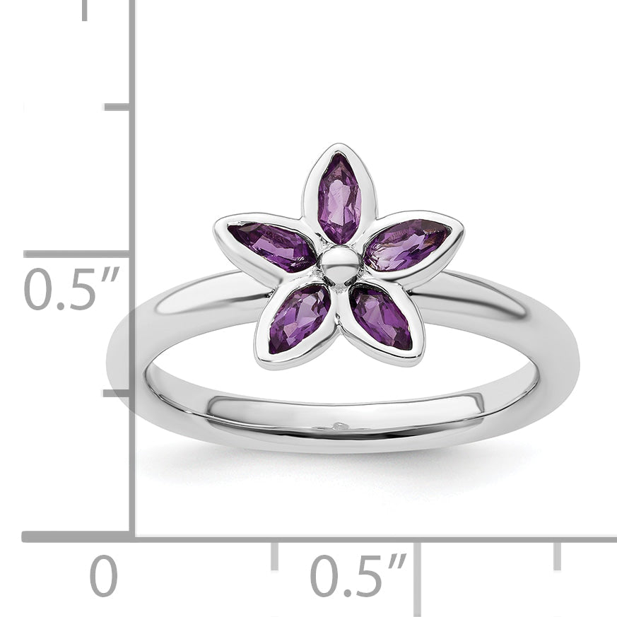 Sterlingsilber Stapelbar Expressions Amethyst Blume Ring