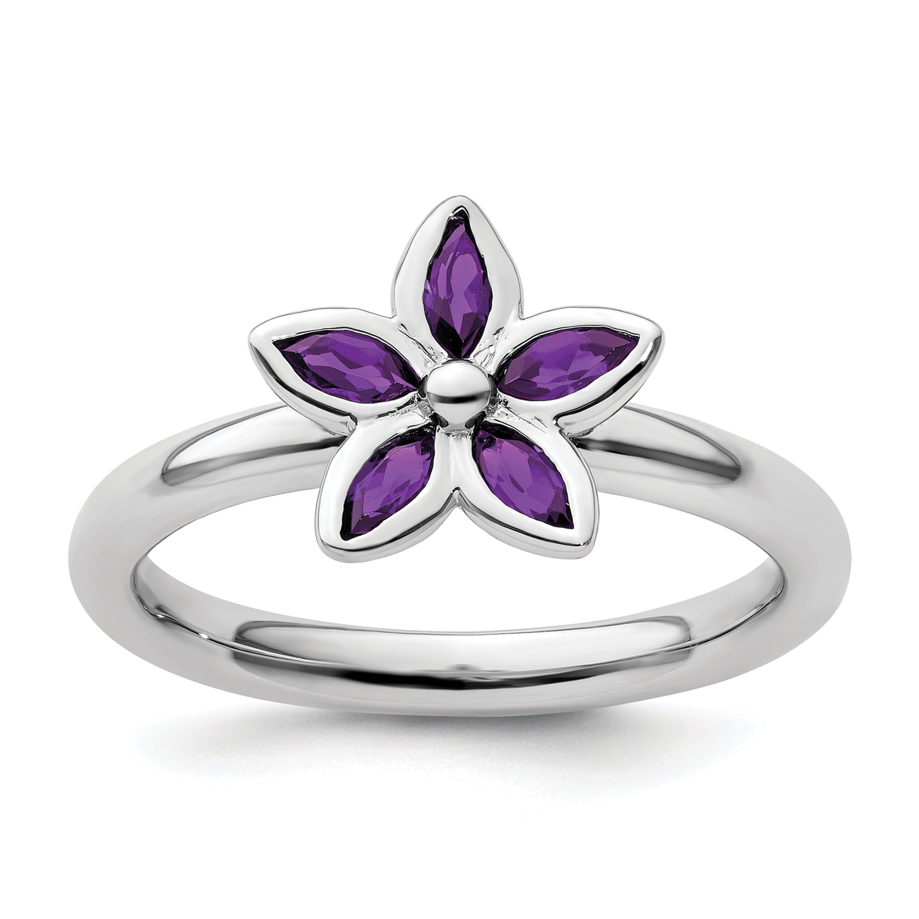 Sterlingsilber Stapelbar Expressions Amethyst Blume Ring