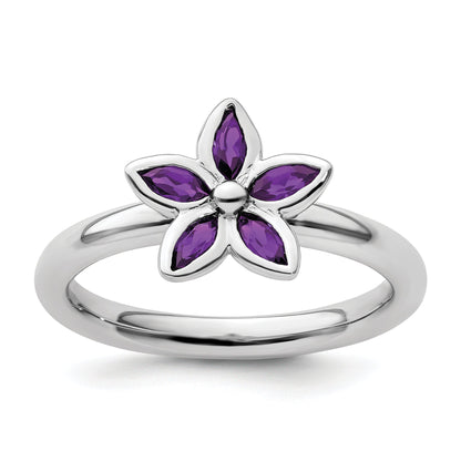 Sterlingsilber Stapelbar Expressions Amethyst Blume Ring