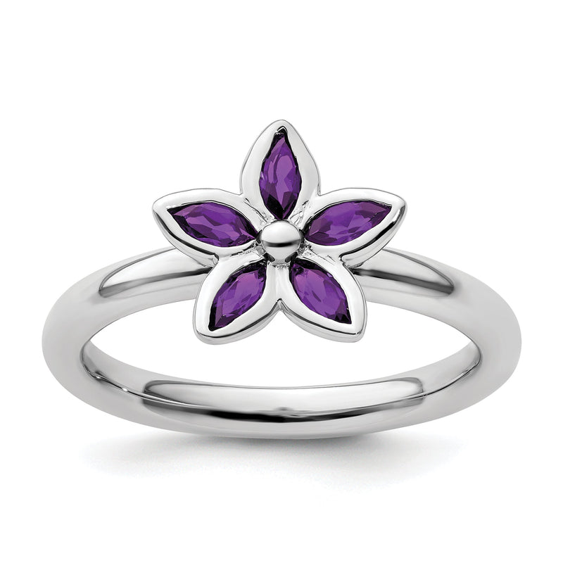 Sterlingsilber Stapelbar Expressions Amethyst Blume Ring