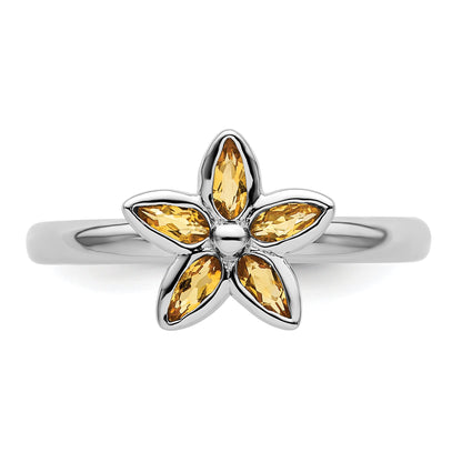 Sterlingsilber Stapelbar Expressions Citrin Blume Ring
