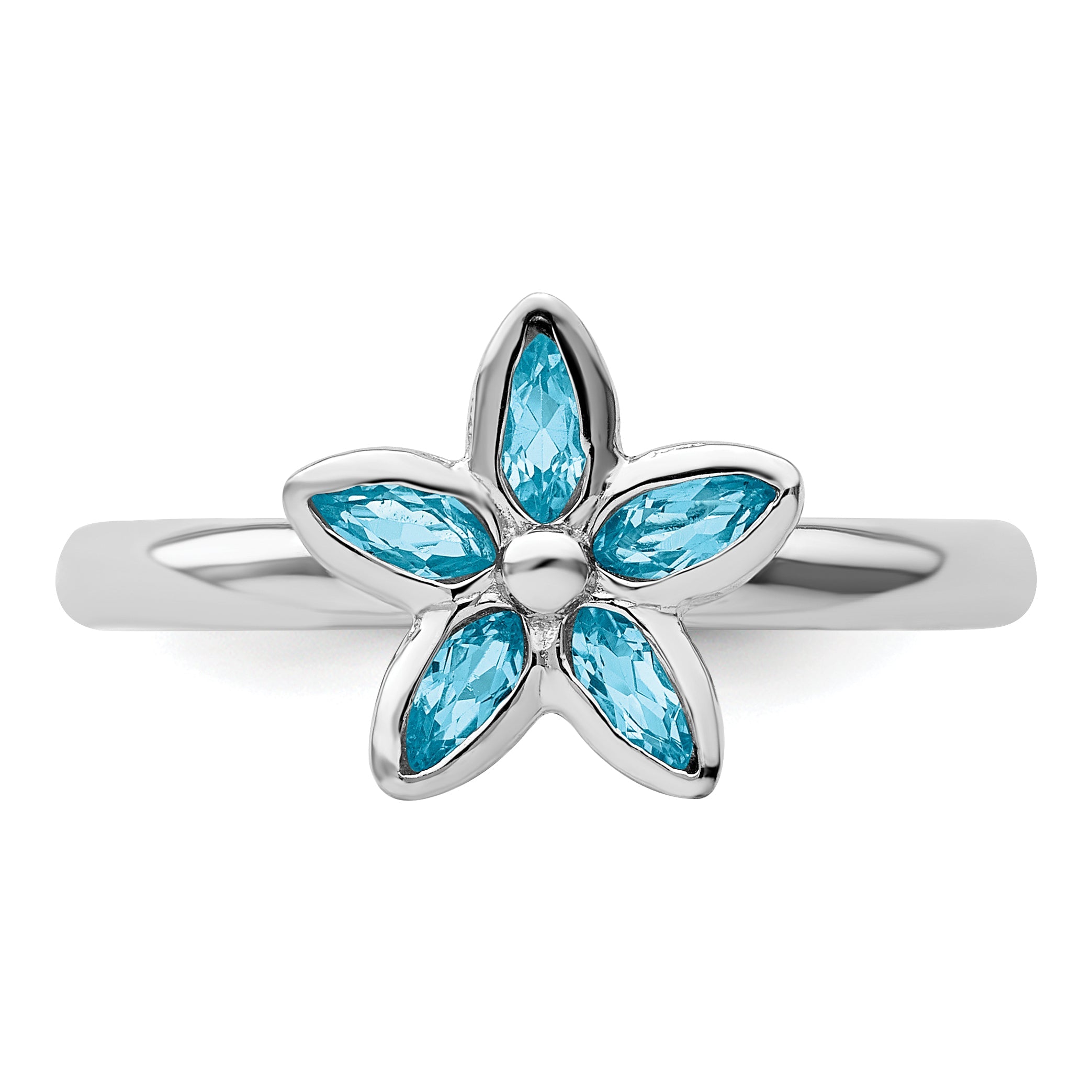 Sterlingsilber Stapelbar Expressions Blautopas Blume Ring