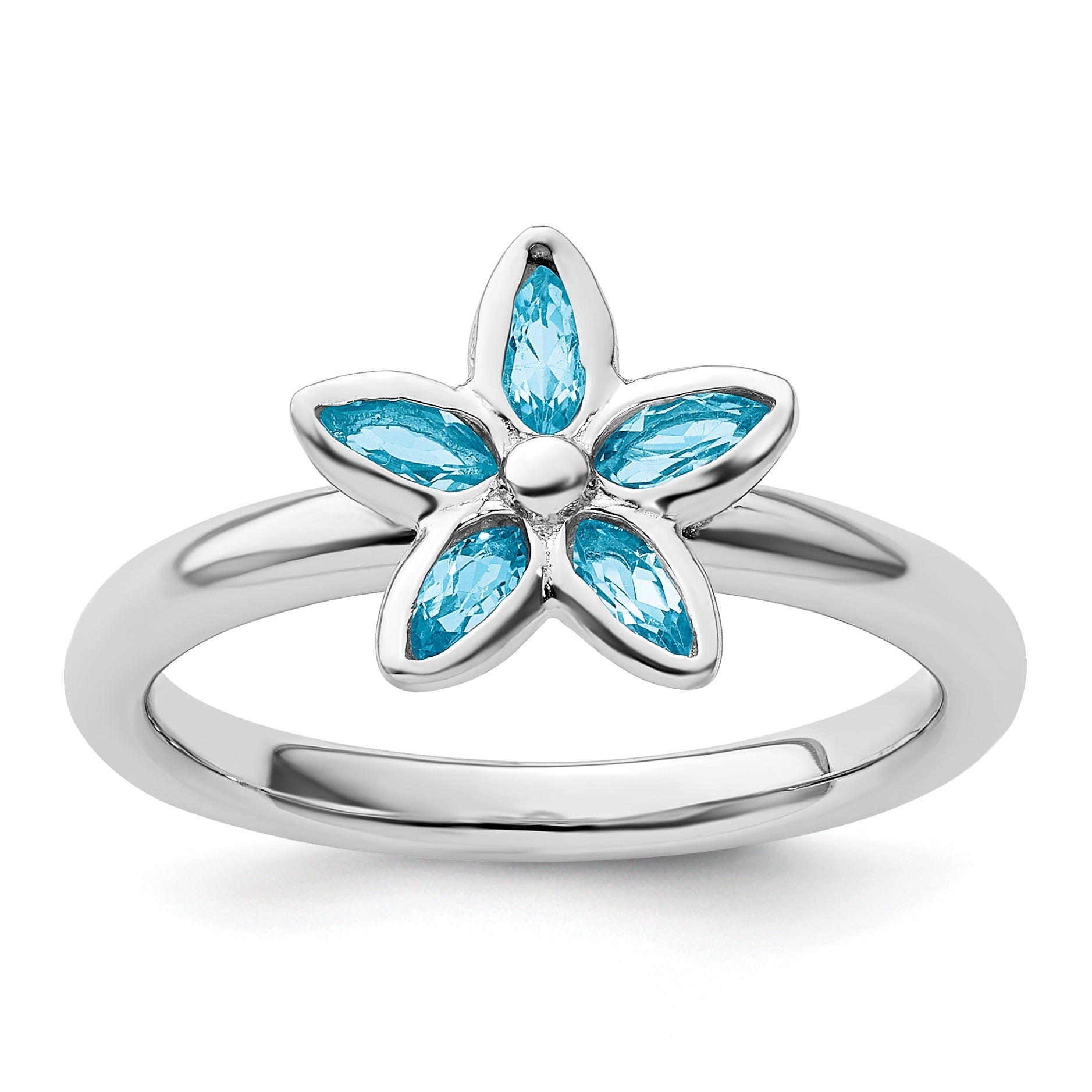 Sterlingsilber Stapelbar Expressions Blautopas Blume Ring