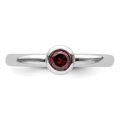 Sterlingsilber Stapelbar Expressions Low 4mm Rund Granat Ring