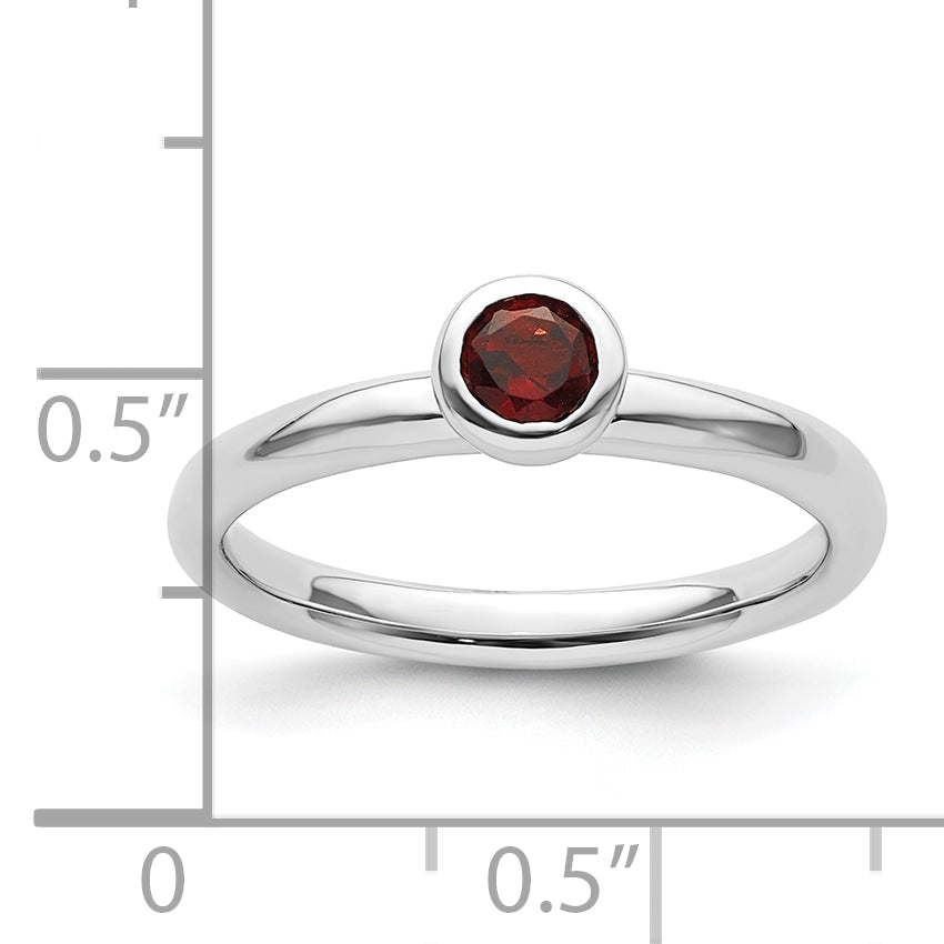 Sterlingsilber Stapelbar Expressions Low 4mm Rund Granat Ring