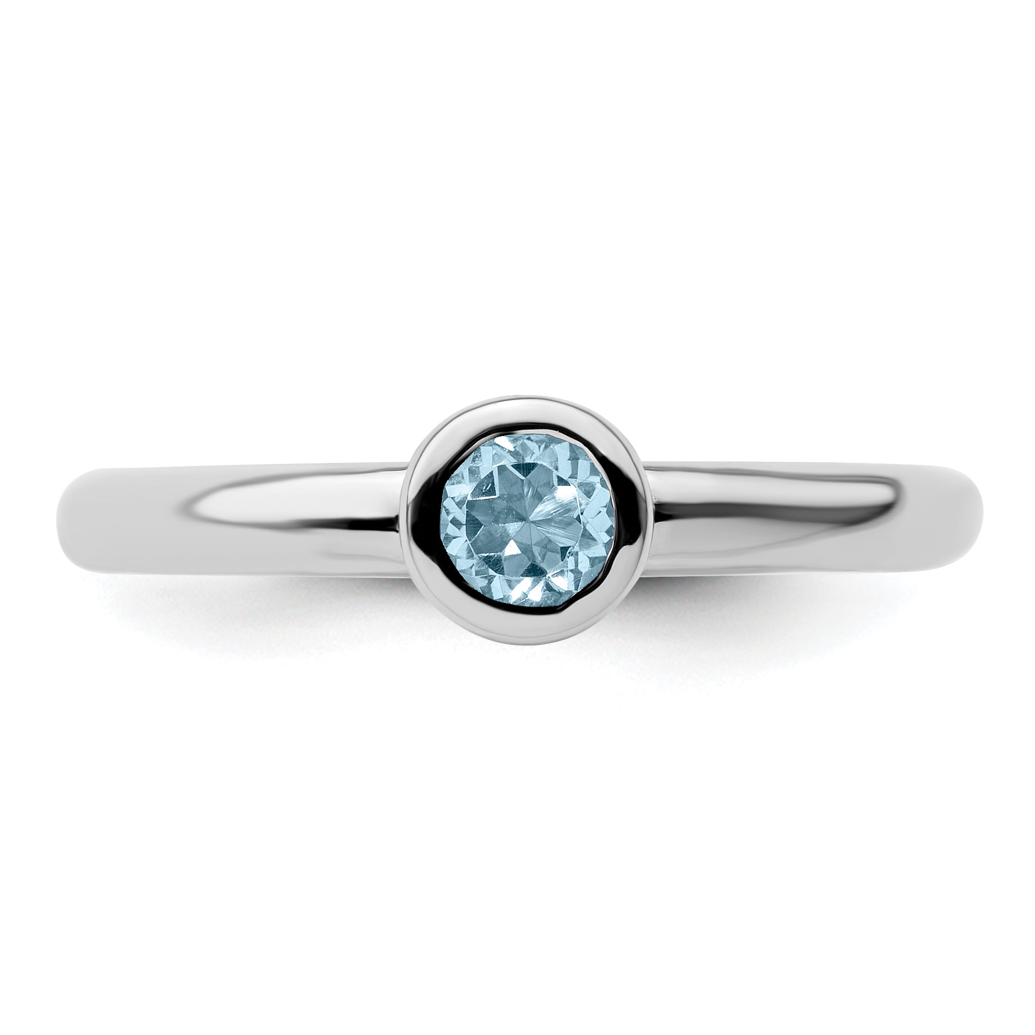 Sterlingsilber Stapelbar Expressions Low 4mm Rund Aquamarin Ring