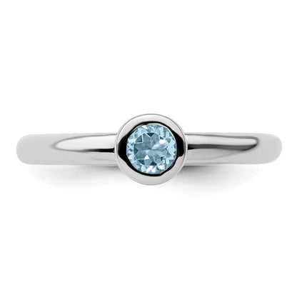 Sterlingsilber Stapelbar Expressions Low 4mm Rund Aquamarin Ring