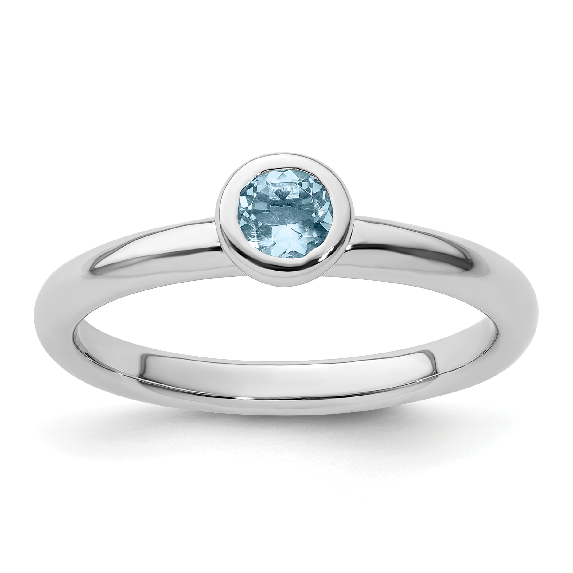 Sterlingsilber Stapelbar Expressions Low 4mm Rund Aquamarin Ring