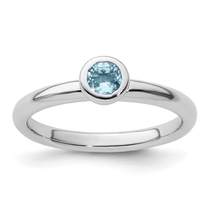 Sterlingsilber Stapelbar Expressions Low 4mm Rund Aquamarin Ring