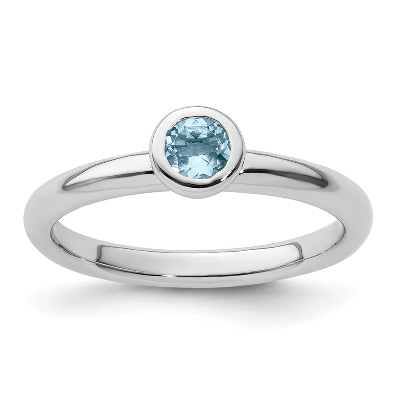Sterlingsilber Stapelbar Expressions Low 4mm Rund Aquamarin Ring