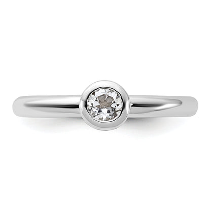 Sterlingsilber Stapelbar Expressions Low 4mm Rund Weiß Topas Ring
