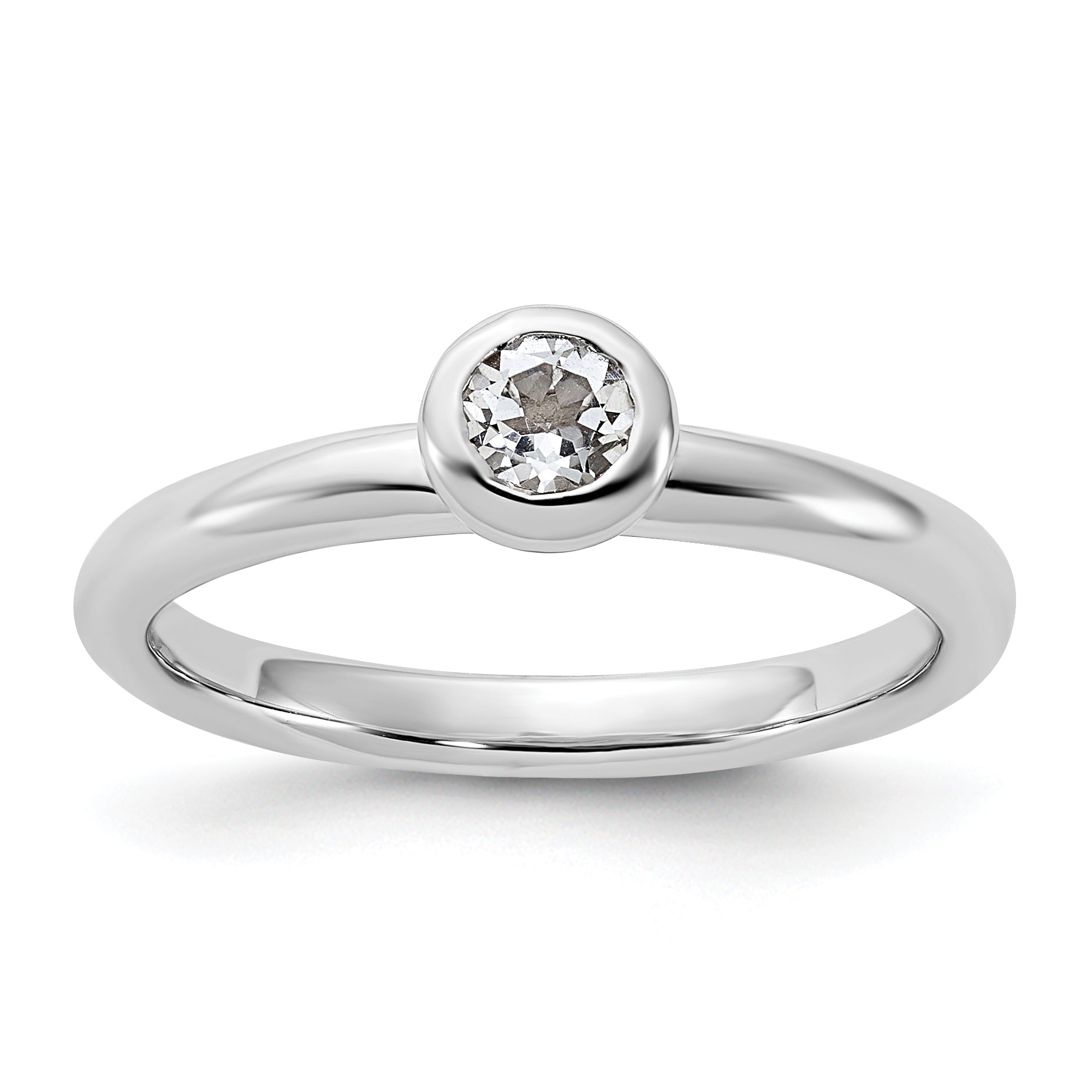 Sterlingsilber Stapelbar Expressions Low 4mm Rund Weiß Topas Ring