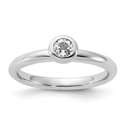 Sterlingsilber Stapelbar Expressions Low 4mm Rund Weiß Topas Ring