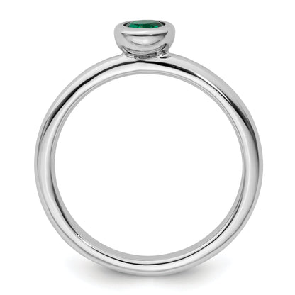 Sterlingsilber Stapelbar Expressions Low 4mm Rund Cr. Smaragd Ring