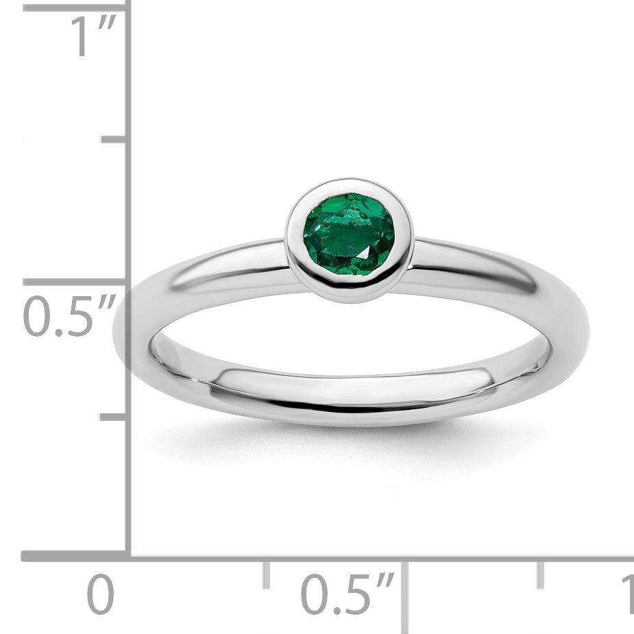Sterlingsilber Stapelbar Expressions Low 4mm Rund Cr. Smaragd Ring