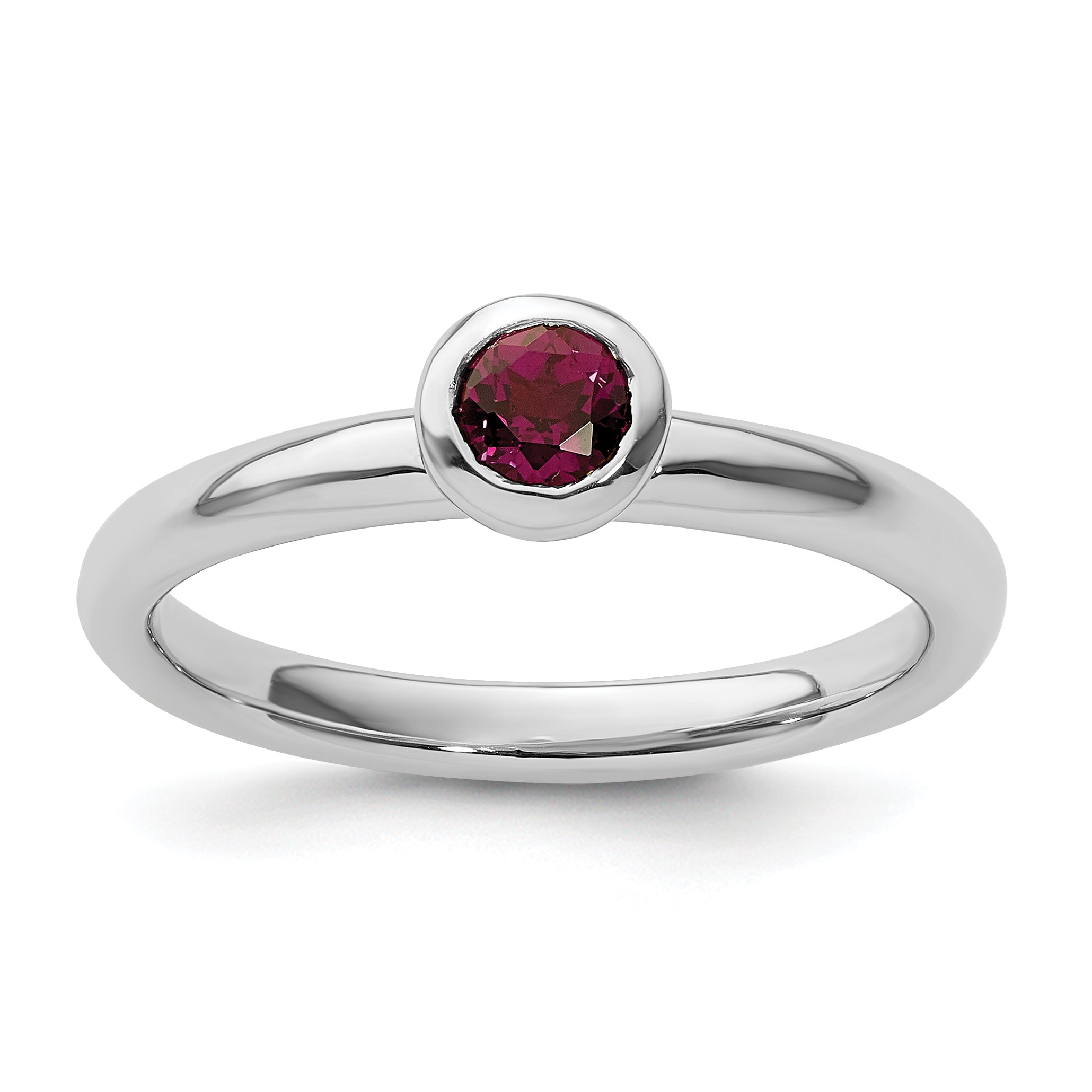 Sterlingsilber Ss Stapelbar Expressions Low 4mm Rund Rhodolith Granat Ring