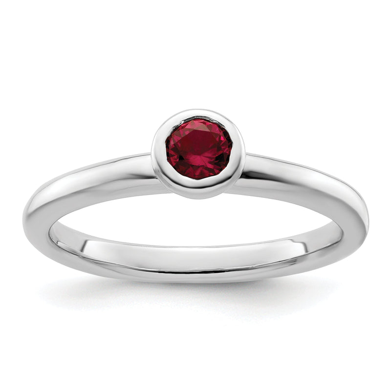 Sterlingsilber Stapelbar Expressions Low 4mm Rund Cr. Rubin Ring