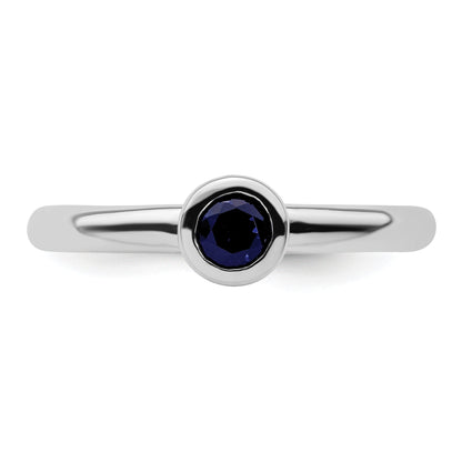 Sterlingsilber Stapelbar Expressions Low 4mm Rund Cr. Saphir Ring