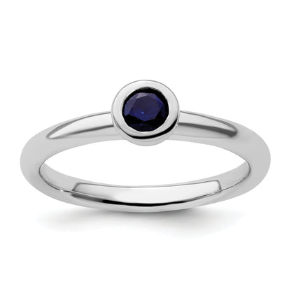 Sterlingsilber Stapelbar Expressions Low 4mm Rund Cr. Saphir Ring