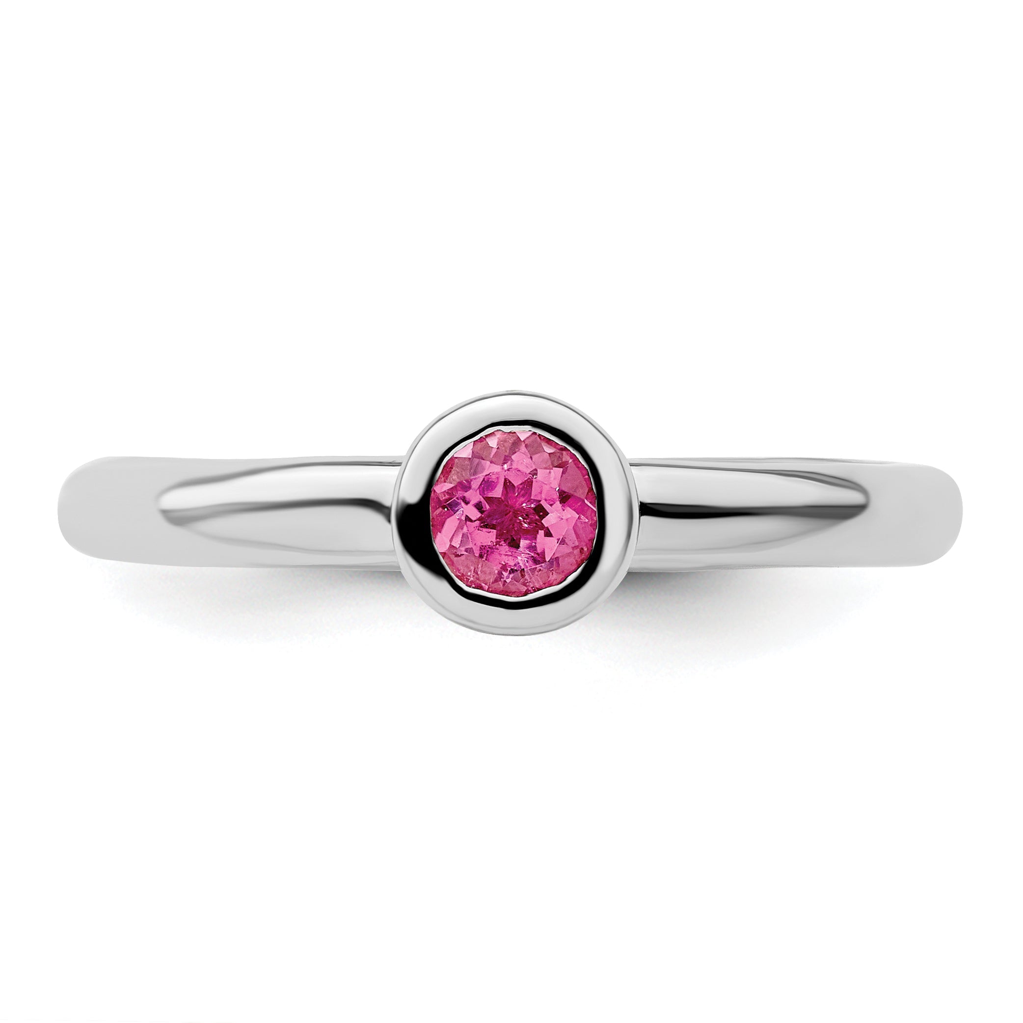 Sterlingsilber Ss Stapelbar Expressions Low 4mm Rund Rosa Turmalin Ring