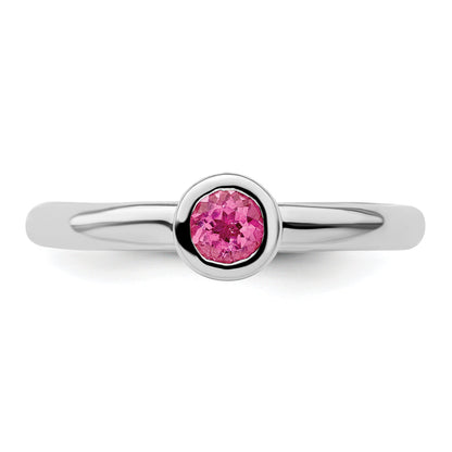 Sterlingsilber Ss Stapelbar Expressions Low 4mm Rund Rosa Turmalin Ring