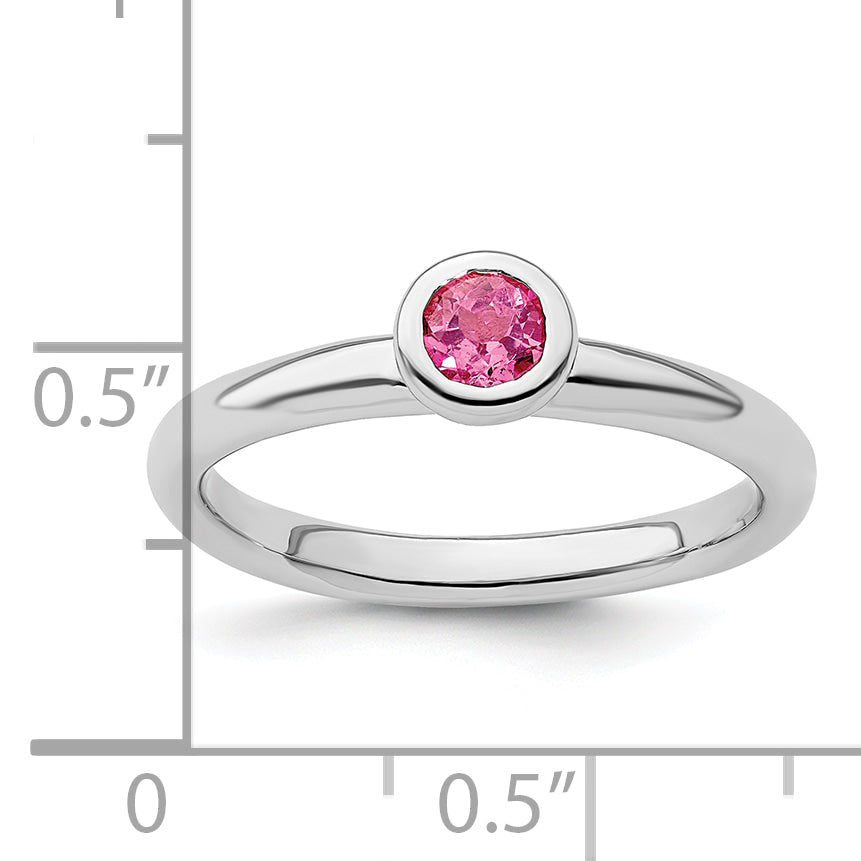 Sterlingsilber Ss Stapelbar Expressions Low 4mm Rund Rosa Turmalin Ring