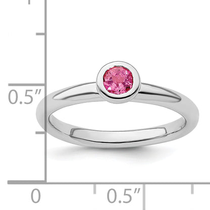 Sterlingsilber Ss Stapelbar Expressions Low 4mm Rund Rosa Turmalin Ring