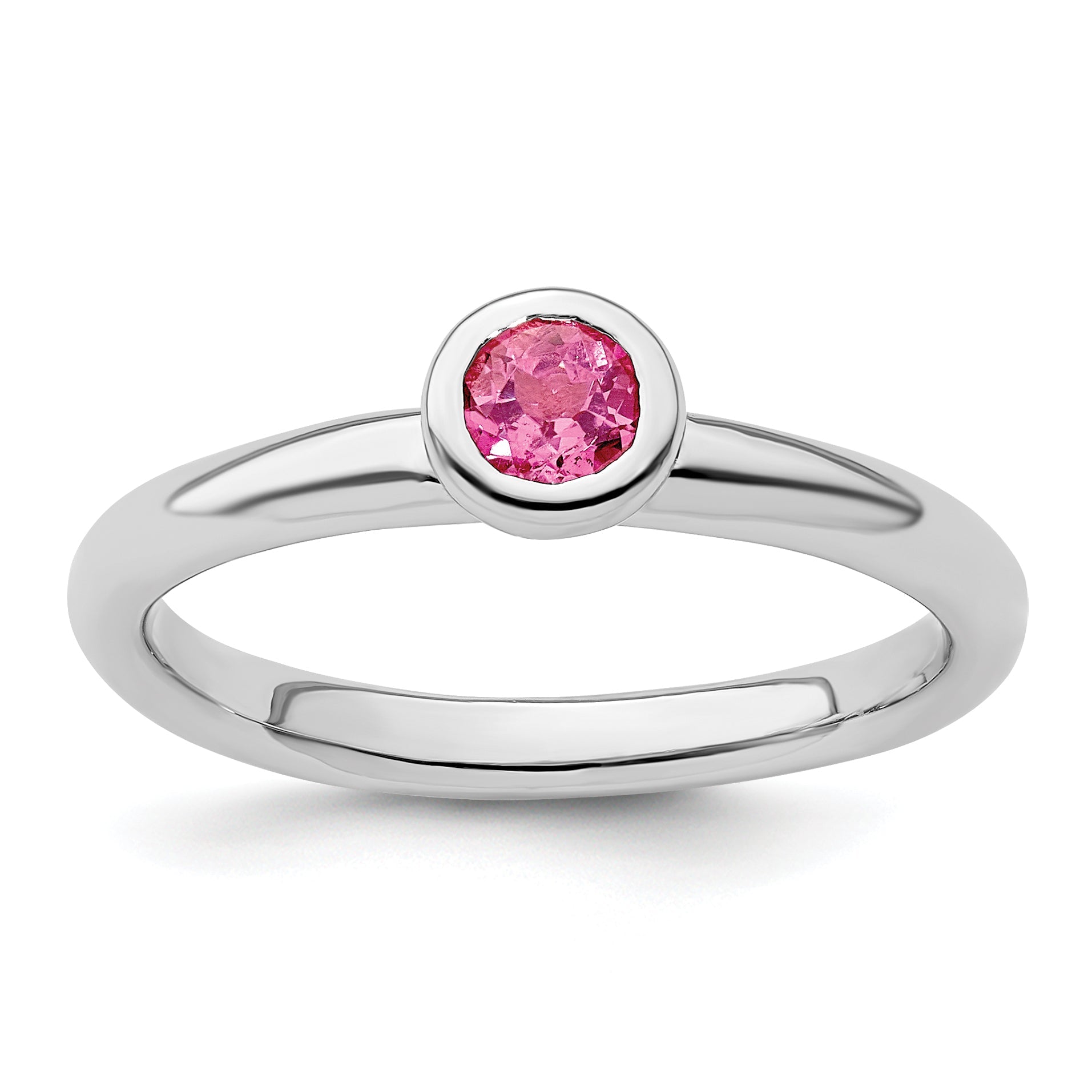 Sterlingsilber Ss Stapelbar Expressions Low 4mm Rund Rosa Turmalin Ring