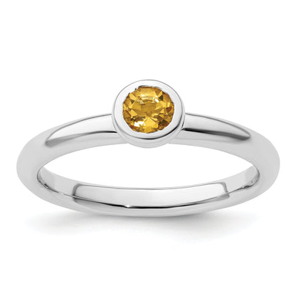 Sterlingsilber Stapelbar Expressions Low 4mm Rund Citrin Ring