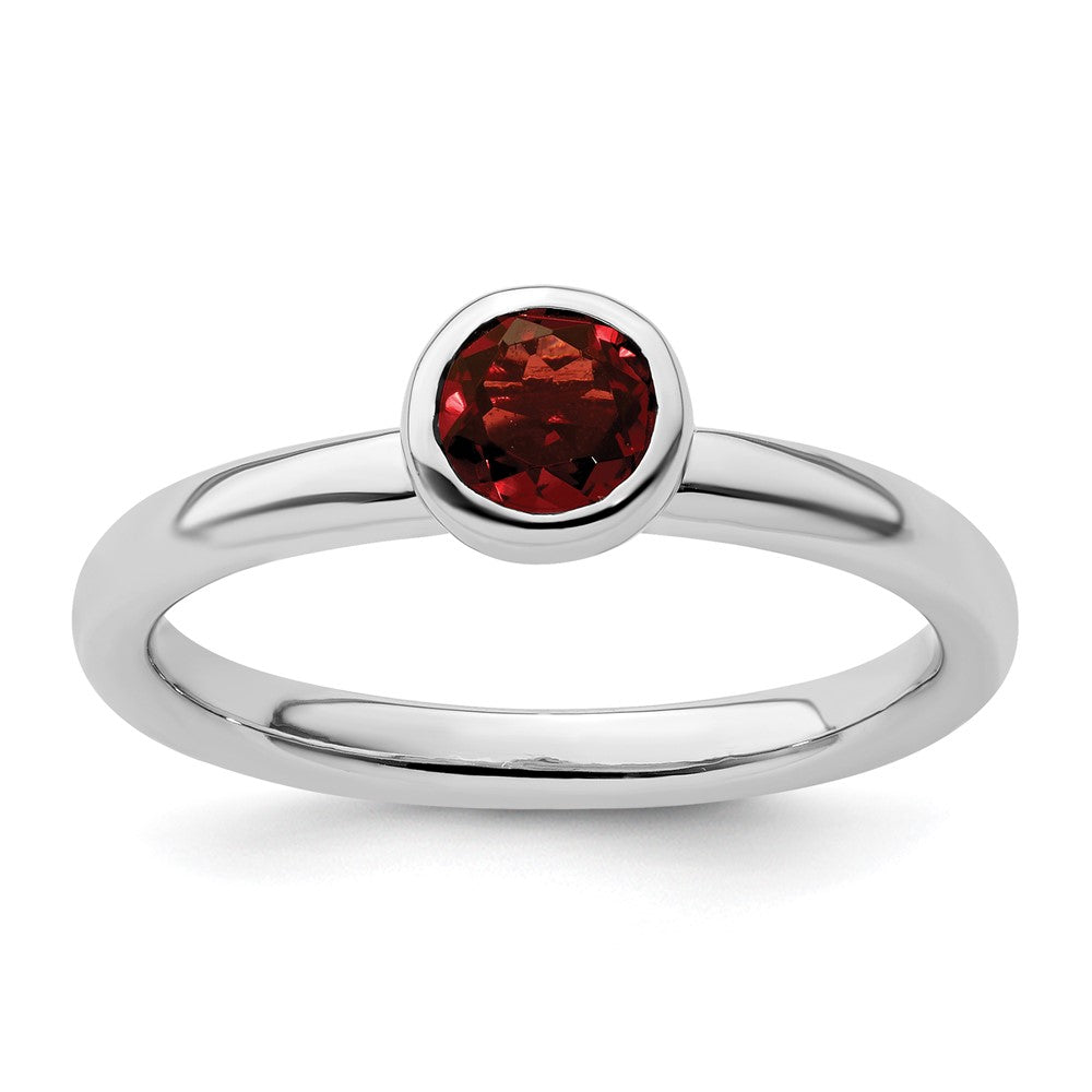 Sterlingsilber Stapelbar Expressions Low 5mm Rund Granat Ring