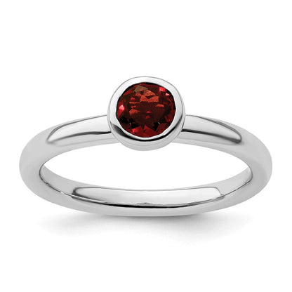 Sterlingsilber Stapelbar Expressions Low 5mm Rund Granat Ring