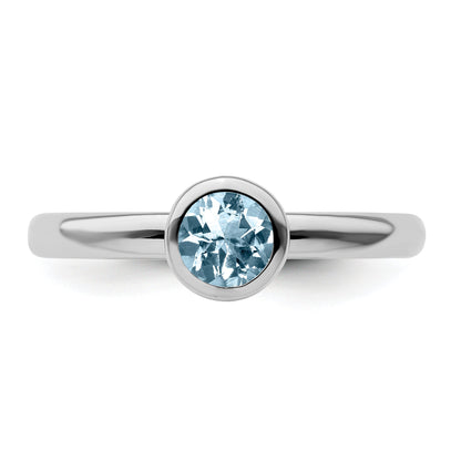 Sterlingsilber Stapelbar Expressions Low 5mm Rund Aquamarin Ring