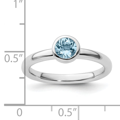 Sterlingsilber Stapelbar Expressions Low 5mm Rund Aquamarin Ring