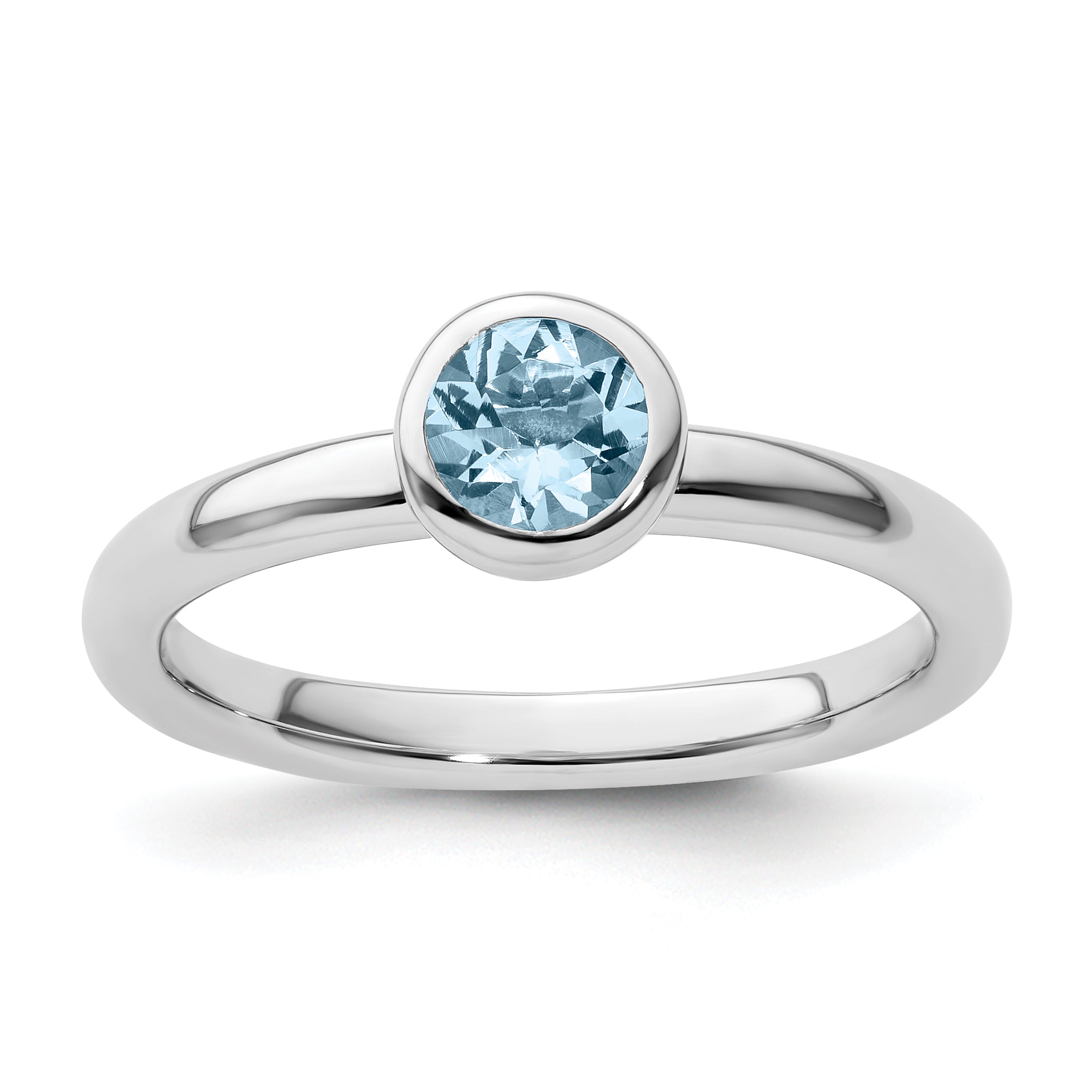 Sterlingsilber Stapelbar Expressions Low 5mm Rund Aquamarin Ring