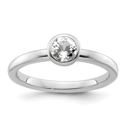 Sterlingsilber Stapelbar Expressions Low 5mm Rund Weiß Topas Ring