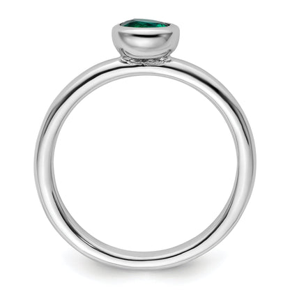 Sterlingsilber Stapelbar Expressions Low 5mm Rund Cr. Smaragd Ring