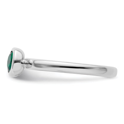 Sterlingsilber Stapelbar Expressions Low 5mm Rund Cr. Smaragd Ring
